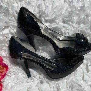 BCBG Paris Black Snake Print Leather Heels 8.5